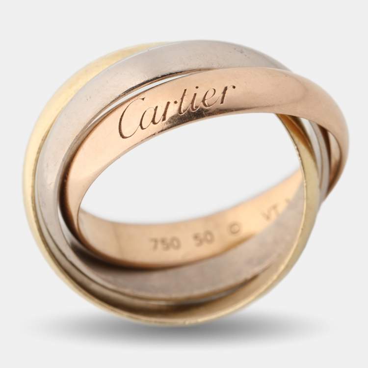 Pre Owned Cartier Trinity 18K Yellow Rose and White Gold Ring EU 50