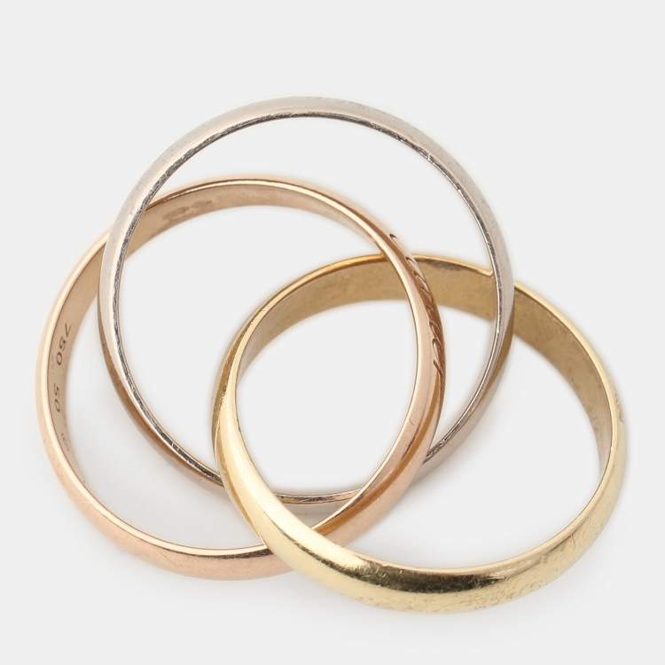 Pre Owned Cartier Trinity 18K Yellow Rose and White Gold Ring EU 50