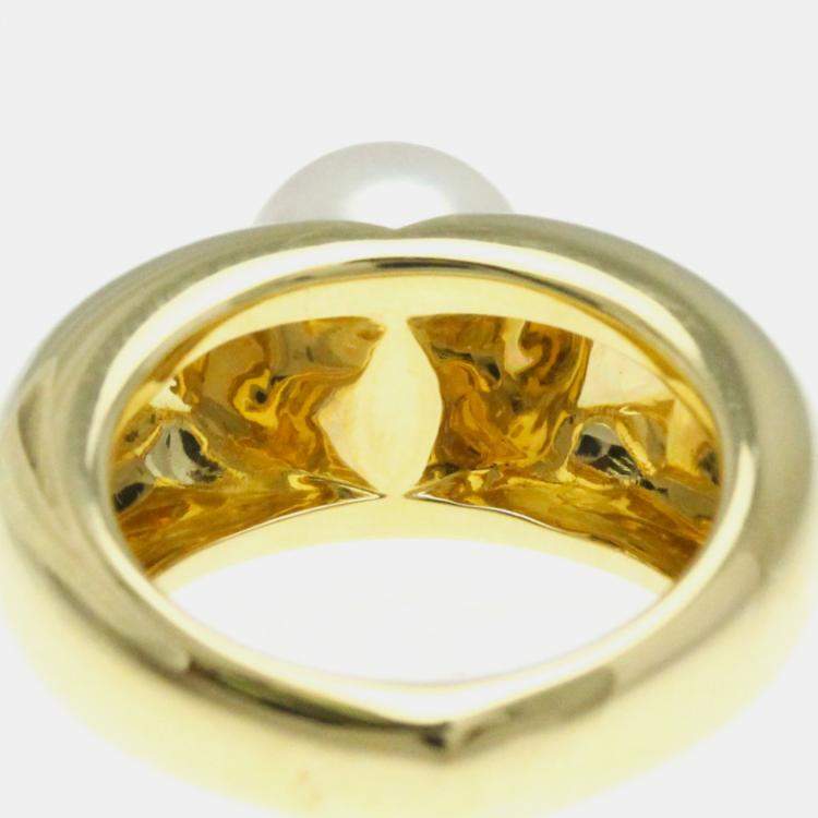 Pre Owned Cartier Pearl Heart Yellow Gold 18K Pearl Band Ring Gold EU 52