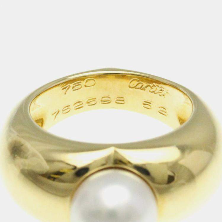 Pre Owned Cartier Pearl Heart Yellow Gold 18K Pearl Band Ring Gold EU 52