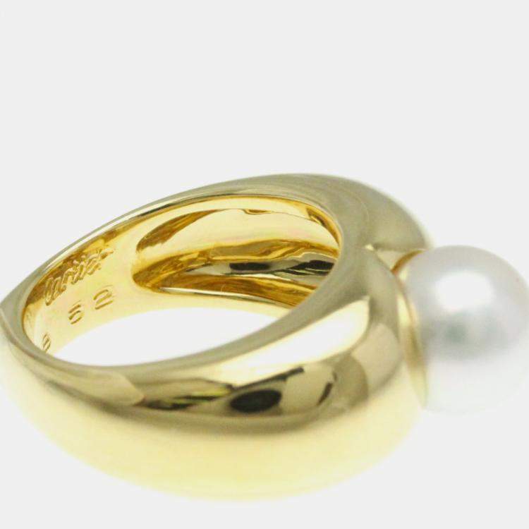 Pre Owned Cartier Pearl Heart Yellow Gold 18K Pearl Band Ring Gold EU 52