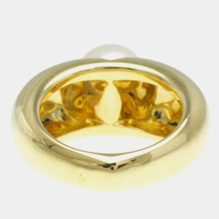 Pre Owned Cartier Pearl Heart Yellow Gold 18K Pearl Band Ring Gold EU 52