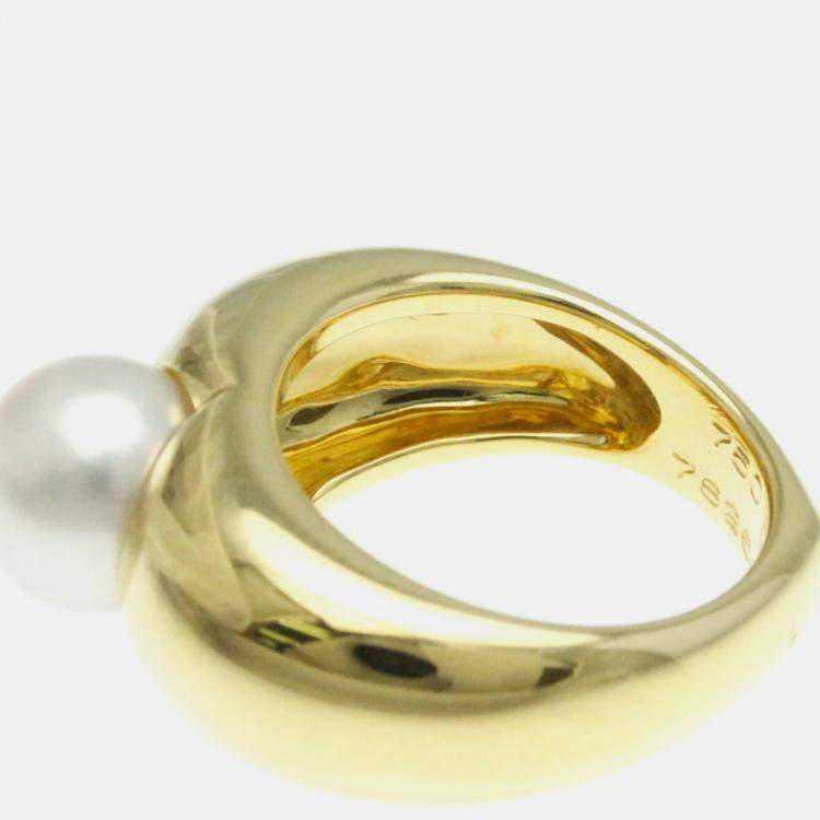 Pre Owned Cartier Pearl Heart Yellow Gold 18K Pearl Band Ring Gold EU 52