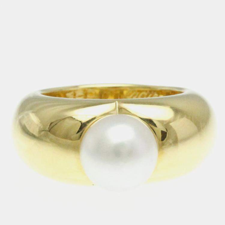 Pre Owned Cartier Pearl Heart Yellow Gold 18K Pearl Band Ring Gold EU 52