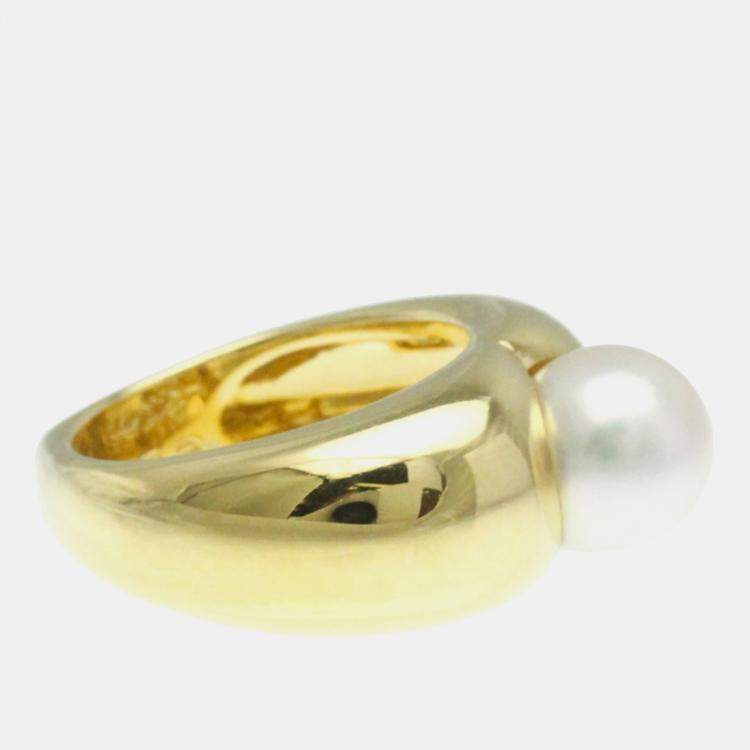 Pre Owned Cartier Pearl Heart Yellow Gold 18K Pearl Band Ring Gold EU 52