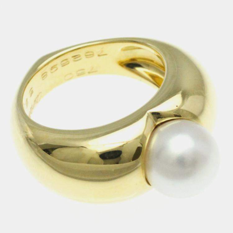 Pre Owned Cartier Pearl Heart Yellow Gold 18K Pearl Band Ring Gold EU 52
