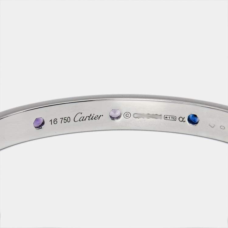Pre Owned Cartier Love Multi Gemstone 18k White Gold Bracelet 16 