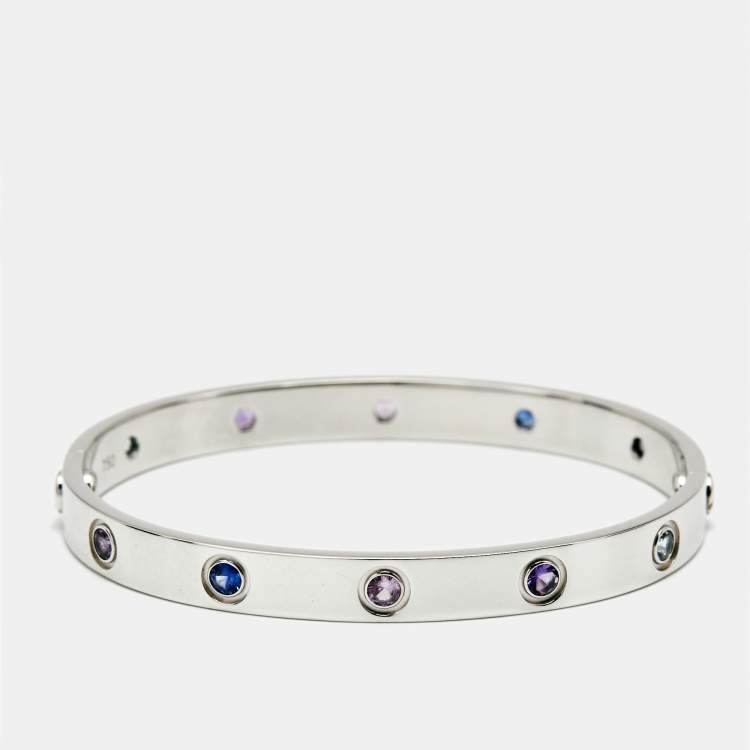 Pre Owned Cartier Love Multi Gemstone 18k White Gold Bracelet 16 