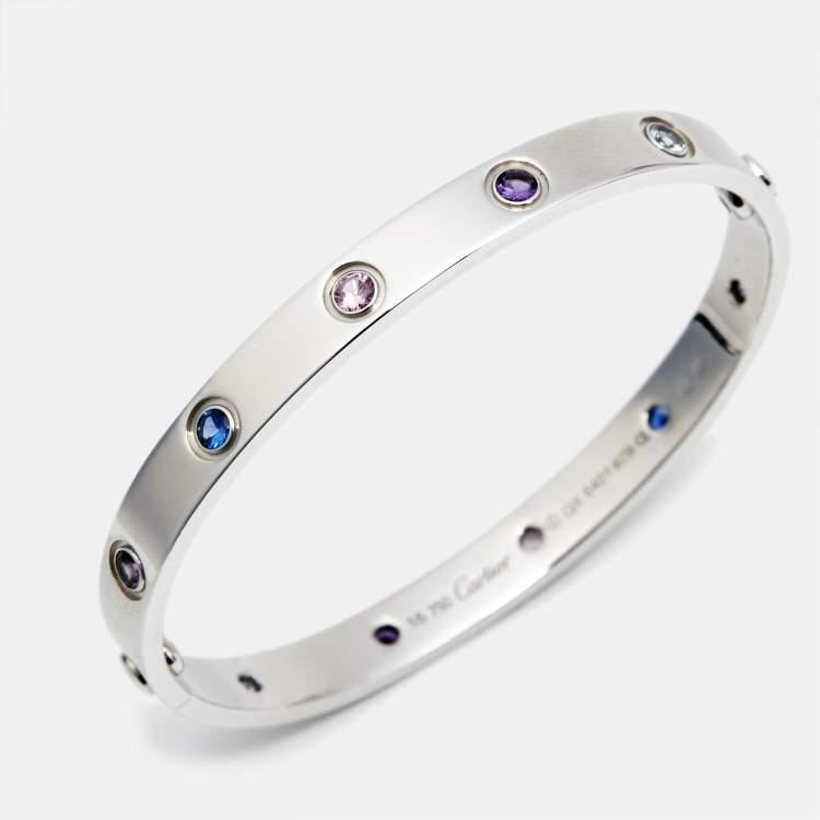 Pre Owned Cartier Love Multi Gemstone 18k White Gold Bracelet 16 
