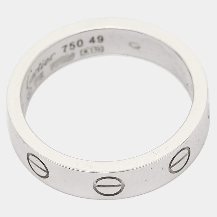 Pre Owned Cartier Love 1 Diamond 18K White Gold Narrow Wedding Band Ring Size 49