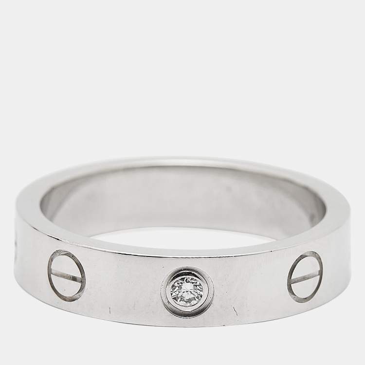 Pre Owned Cartier Love 1 Diamond 18K White Gold Narrow Wedding Band Ring Size 49
