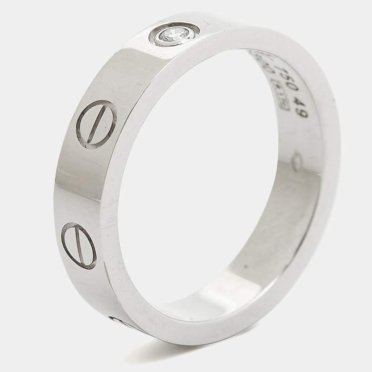 Pre Owned Cartier Love 1 Diamond 18K White Gold Narrow Wedding Band Ring Size 49