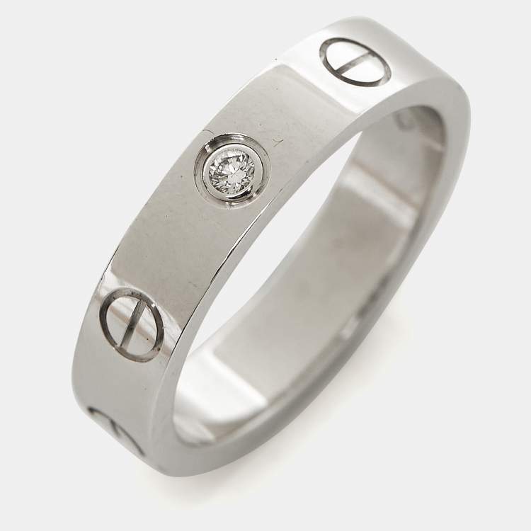 Pre Owned Cartier Love 1 Diamond 18K White Gold Narrow Wedding Band Ring Size 49
