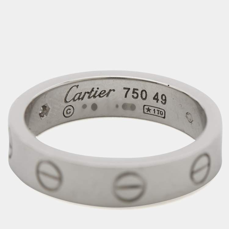 Pre Owned Cartier Love 1 Diamond 18K White Gold Narrow Wedding Band Ring Size 49