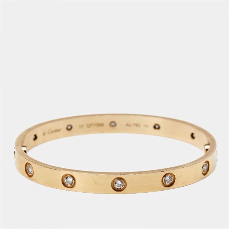Pre Owned Cartier Love 10 Diamonds 18k Rose Gold Bracelet 17