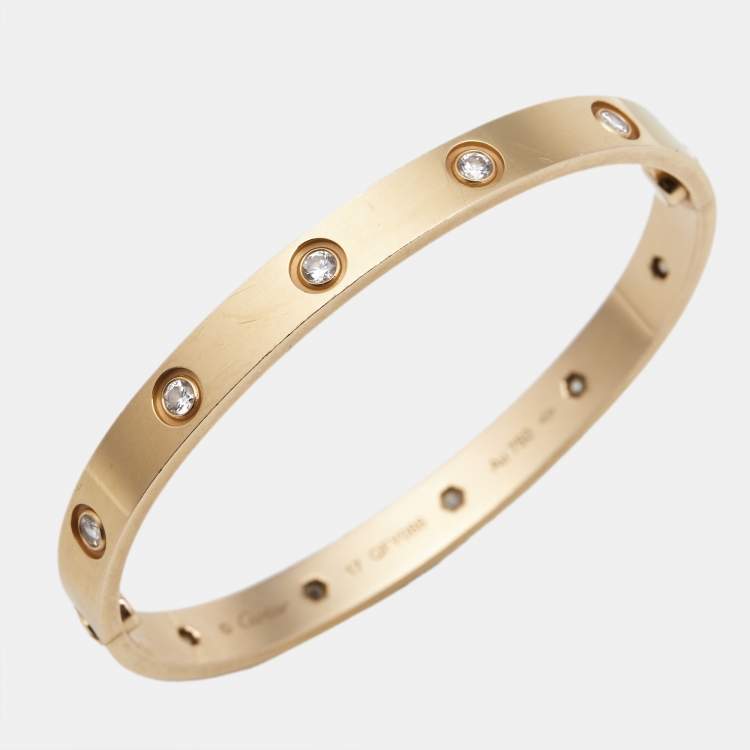 Pre Owned Cartier Love 10 Diamonds 18k Rose Gold Bracelet 17
