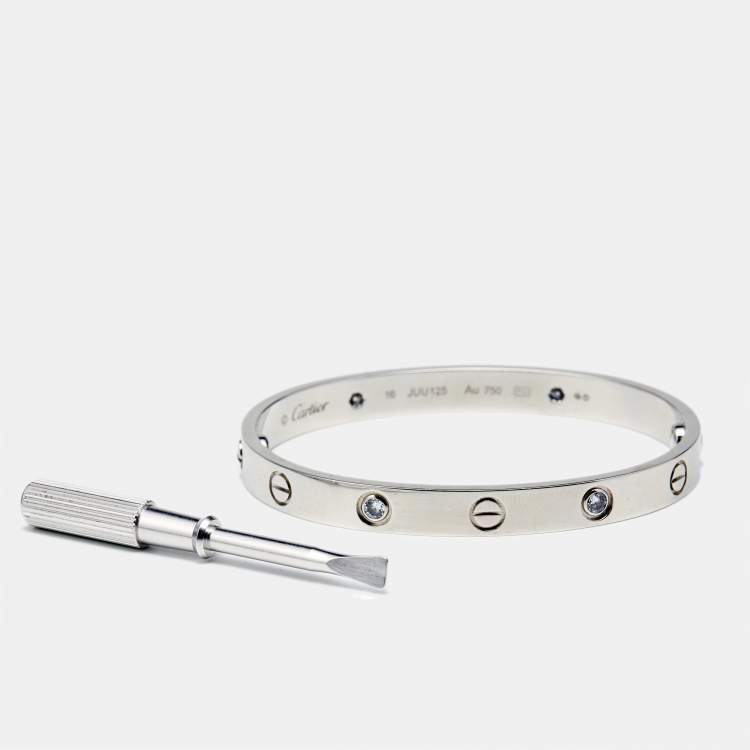 Pre Owned Cartier Love 4 Diamond 18k White Gold Bracelet 16