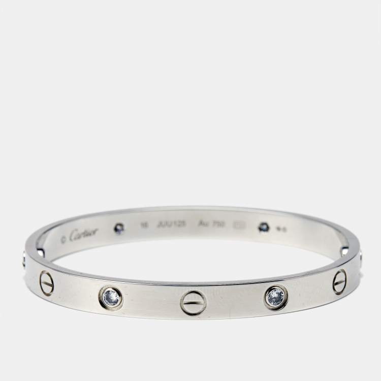 Pre Owned Cartier Love 4 Diamond 18k White Gold Bracelet 16