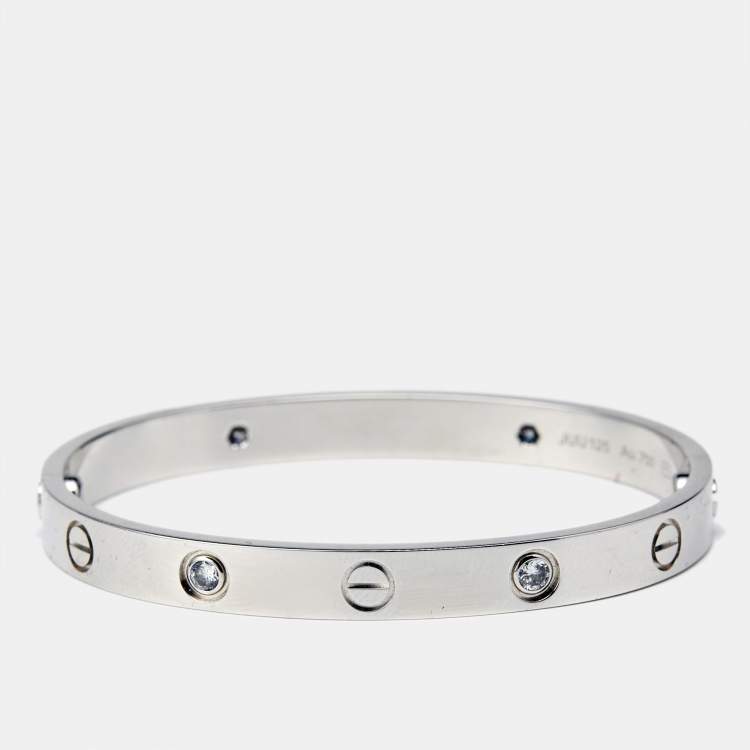 Pre Owned Cartier Love 4 Diamond 18k White Gold Bracelet 16