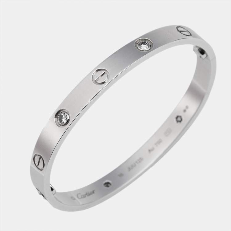 Pre Owned Cartier Love 4 Diamond 18k White Gold Bracelet 16