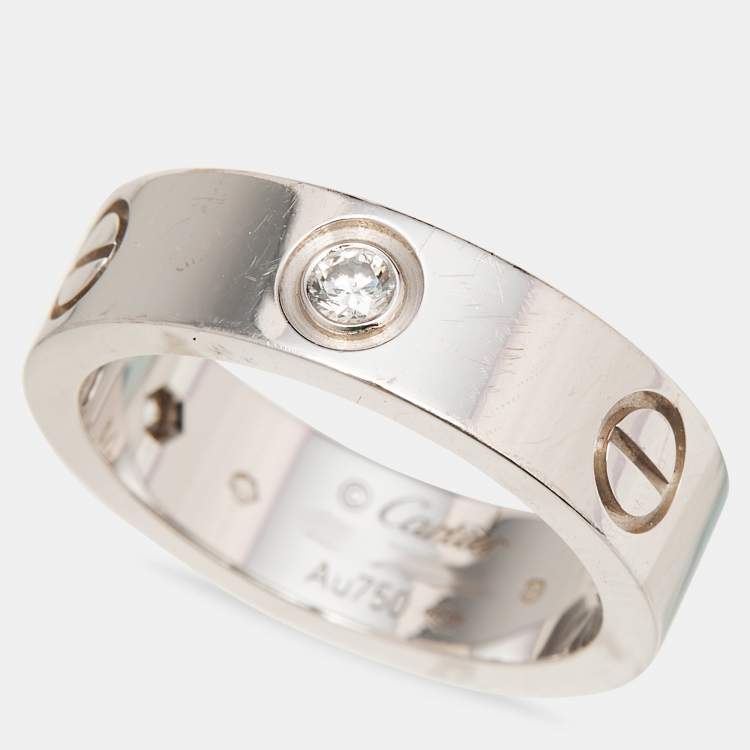 Pre Owned Cartier Love 3 Diamond 18k White Gold Ring Size 53
