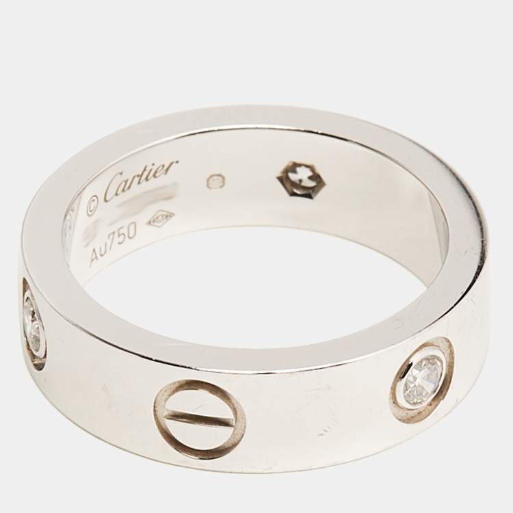 Pre Owned Cartier Love 3 Diamond 18k White Gold Ring Size 53