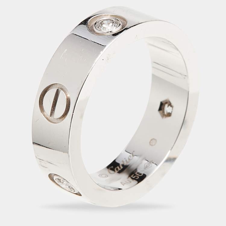 Pre Owned Cartier Love 3 Diamond 18k White Gold Ring Size 53