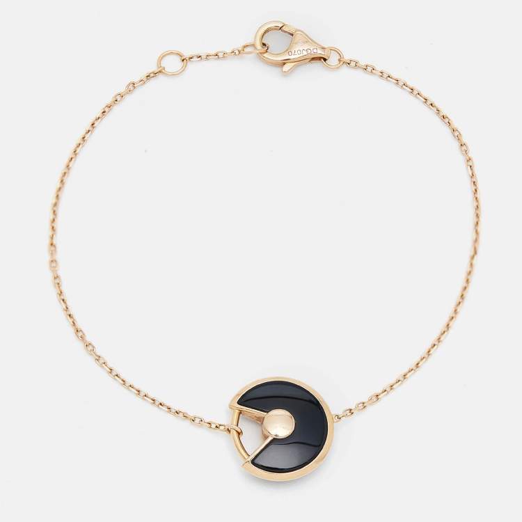 Pre Owned Cartier Amulette De Cartier Onyx Diamond 18k Rose Gold XS Model Bracelet