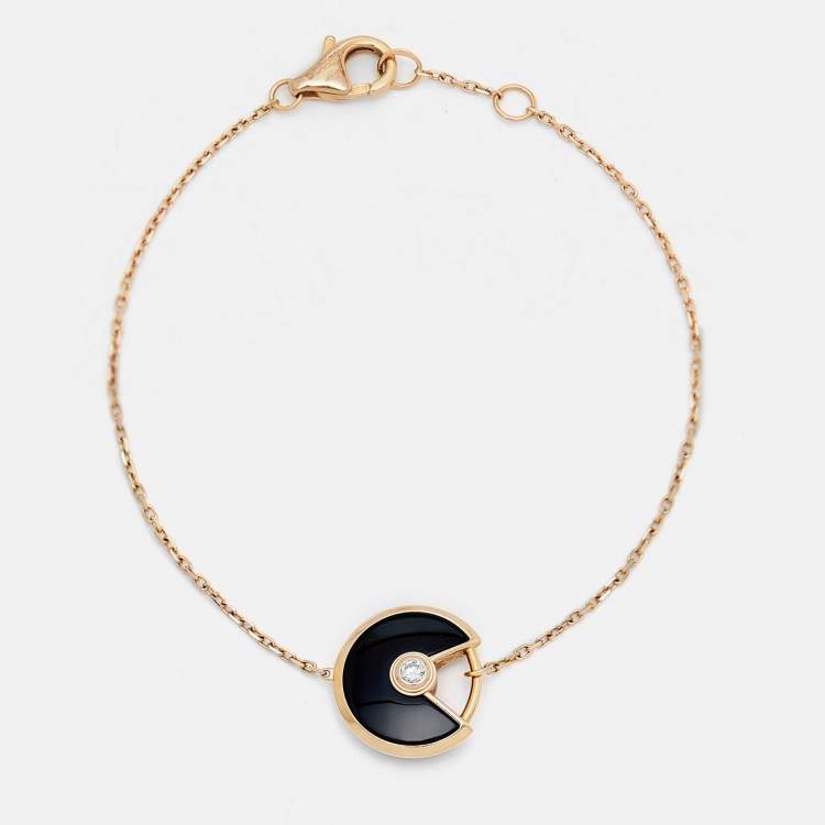 Pre Owned Cartier Amulette De Cartier Onyx Diamond 18k Rose Gold XS Model Bracelet