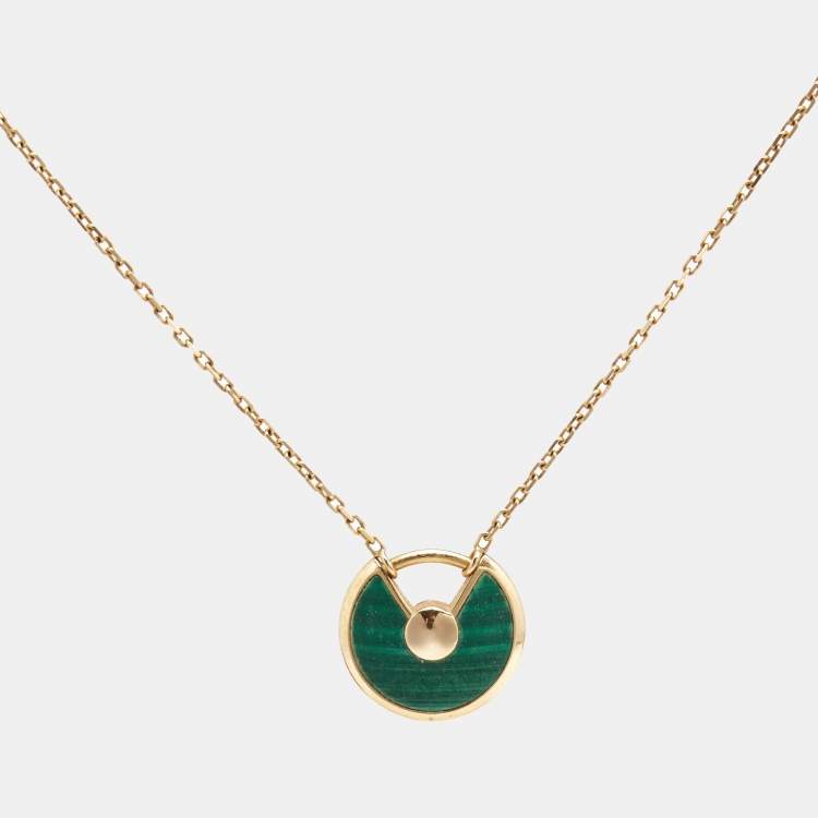 Pre Owned Cartier Amulette De Cartier Malachite Diamond 18k Rose Gold XS Model Necklace