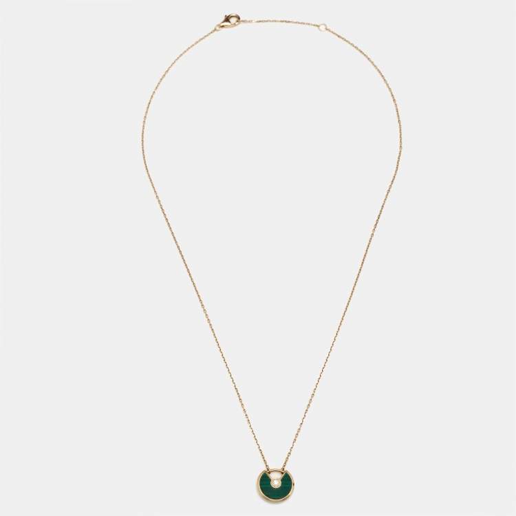 Pre Owned Cartier Amulette De Cartier Malachite Diamond 18k Rose Gold XS Model Necklace