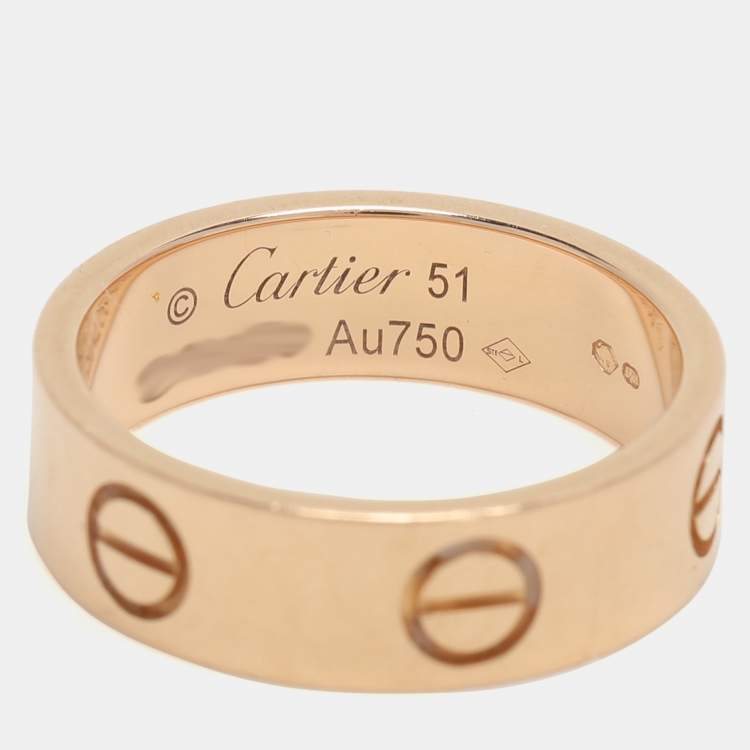 Pre Owned Cartier Love 18K Rose Gold Narrow Wedding Band Ring Size 51