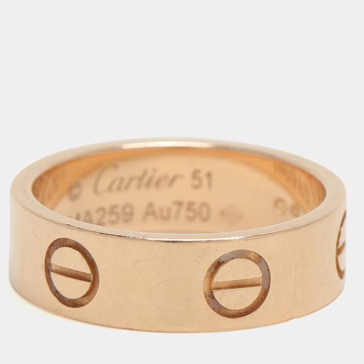 Pre Owned Cartier Love 18K Rose Gold Narrow Wedding Band Ring Size 51