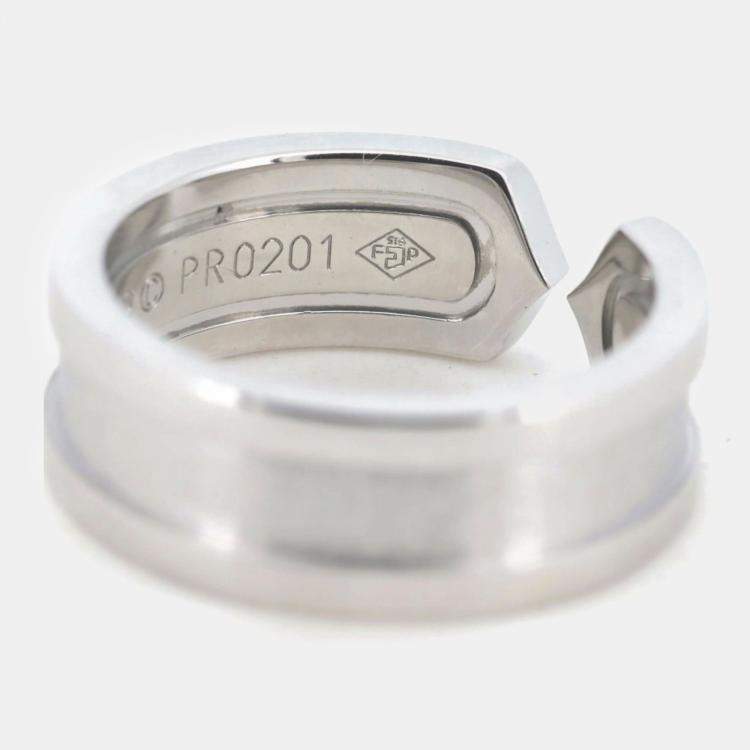 Pre Owned Cartier 18K White Gold and Diamond Double C de Cartier Band Ring EU 49