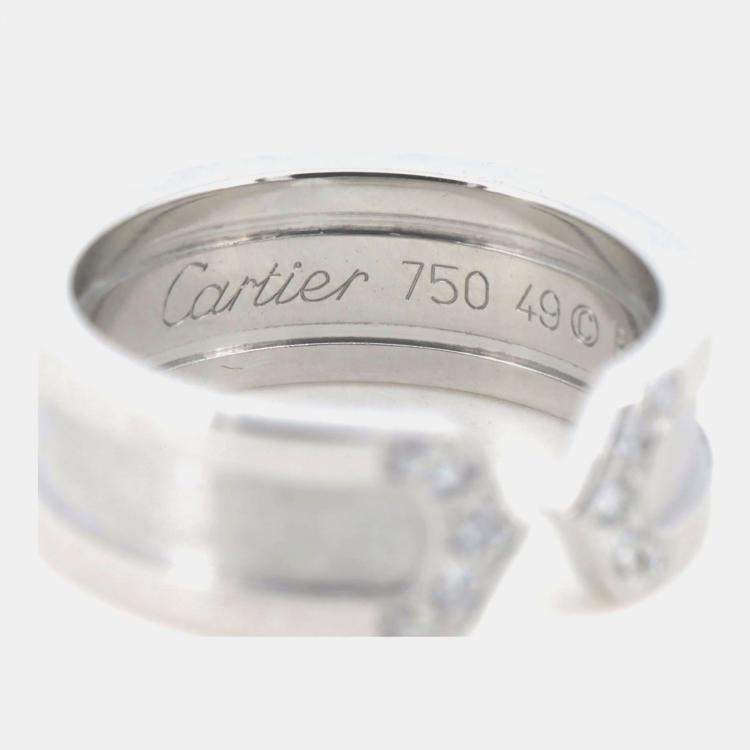 Pre Owned Cartier 18K White Gold and Diamond Double C de Cartier Band Ring EU 49