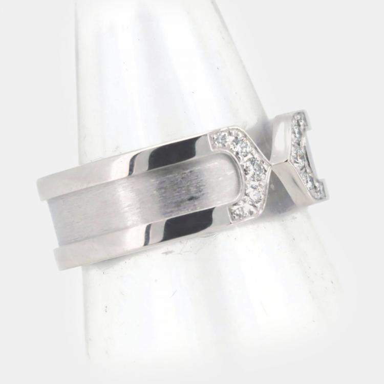 Pre Owned Cartier 18K White Gold and Diamond Double C de Cartier Band Ring EU 49
