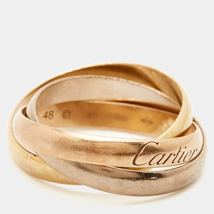 Pre Owned Cartier Trinity De Cartier Three Tone 18k Gold Rolling Band Ring Size 48