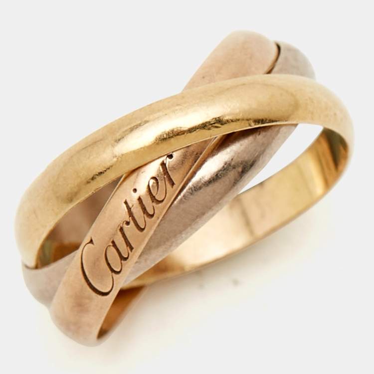 Pre Owned Cartier Trinity De Cartier Three Tone 18k Gold Rolling Band Ring Size 48