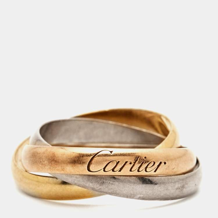 Pre Owned Cartier Trinity De Cartier Three Tone 18k Gold Rolling Band Ring Size 48
