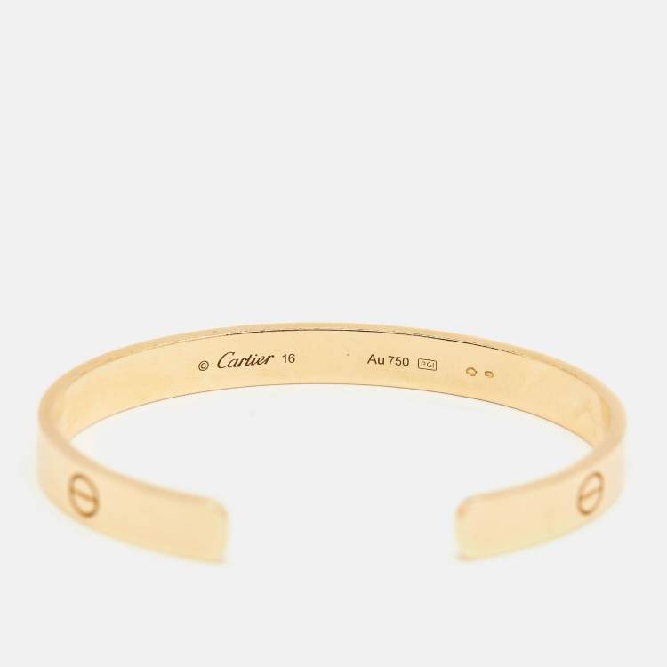 مملوكة مسبقًا Cartier Love 18k Yellow Gold Open Cuff Bracelet 16