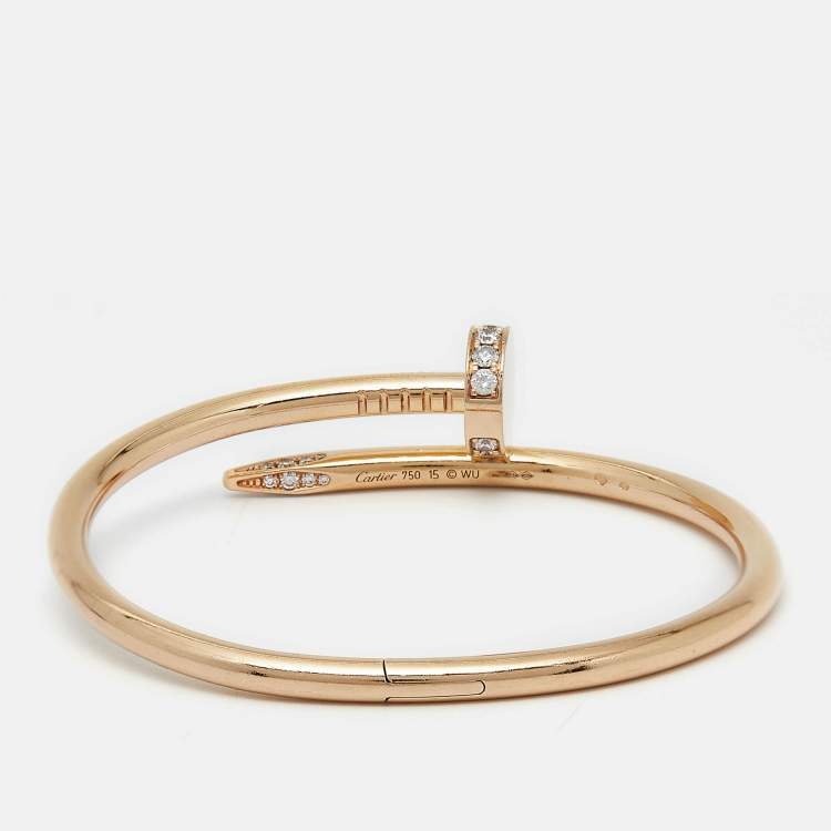 Pre Owned Cartier Juste Un Clou Diamonds 18k Rose Gold Bracelet 15