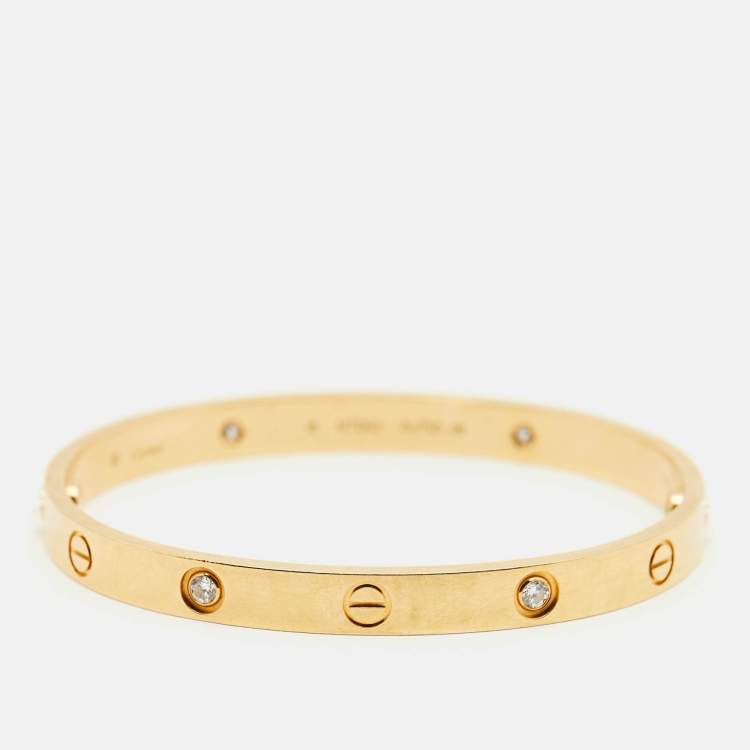 Pre Owned Cartier Love 4 Diamond 18k Yellow Gold Bracelet 18
