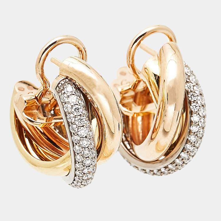 مملوكة مسبقًا Cartier Trinity Semi Paved Diamonds 18k Three Tone  Gold  Earrings