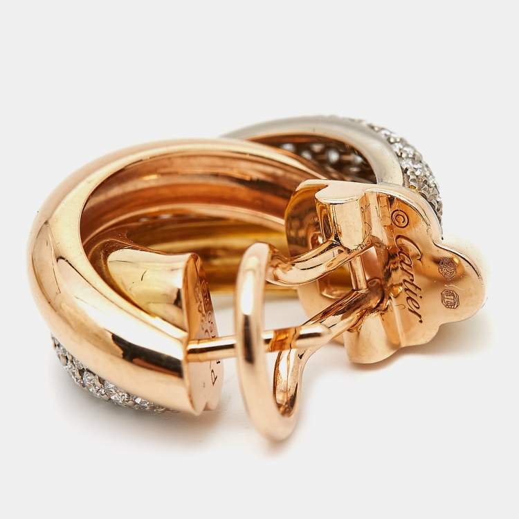 مملوكة مسبقًا Cartier Trinity Semi Paved Diamonds 18k Three Tone  Gold  Earrings