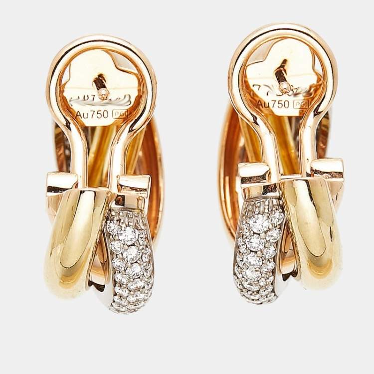 مملوكة مسبقًا Cartier Trinity Semi Paved Diamonds 18k Three Tone  Gold  Earrings