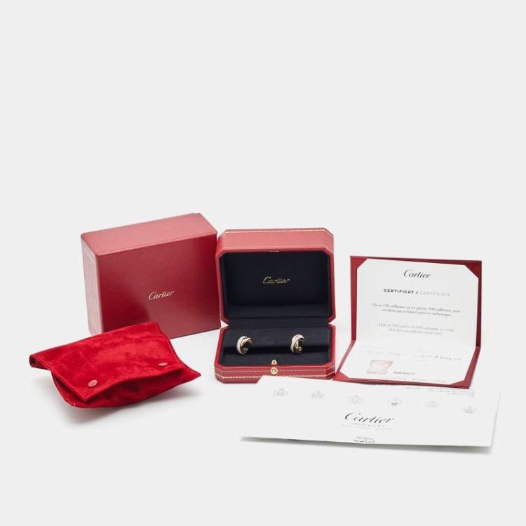 مملوكة مسبقًا Cartier Trinity Semi Paved Diamonds 18k Three Tone  Gold  Earrings
