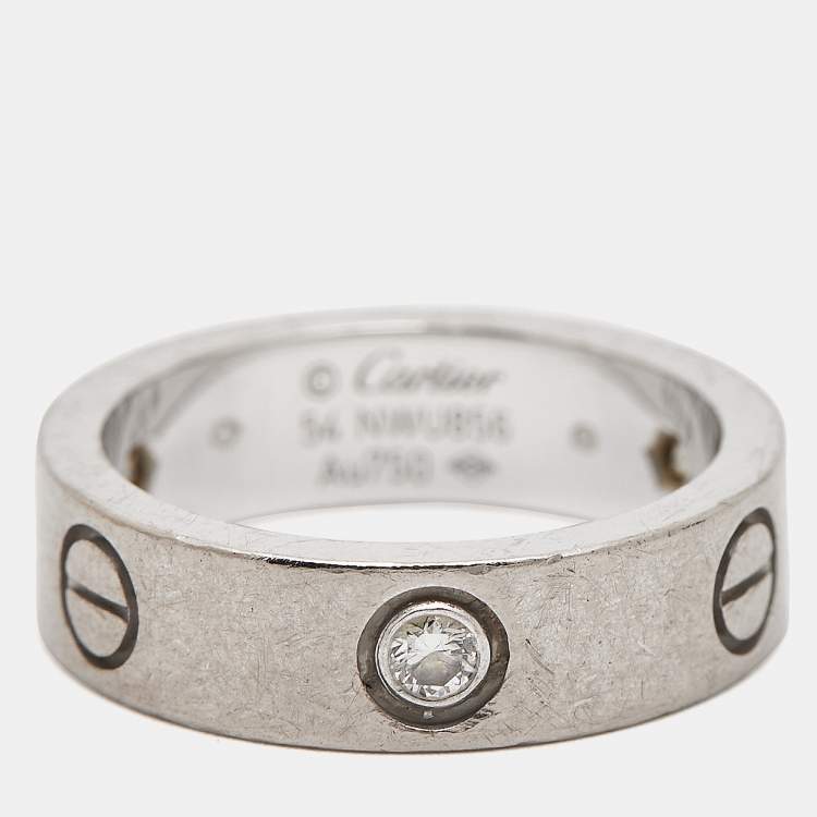Pre Owned Cartier Love 3 Diamond 18k White Gold Ring Size 54