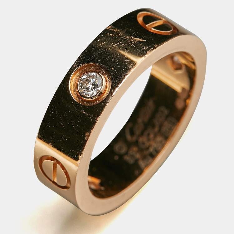 Pre Owned Cartier Love 3 Diamond 18K Rose Gold Band Ring Size 53