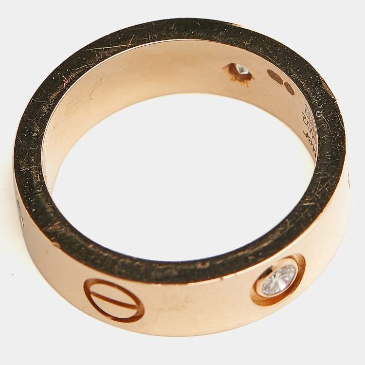 Pre Owned Cartier Love 3 Diamond 18K Rose Gold Band Ring Size 53