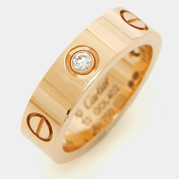 Pre Owned Cartier Love 3 Diamond 18K Rose Gold Band Ring Size 53